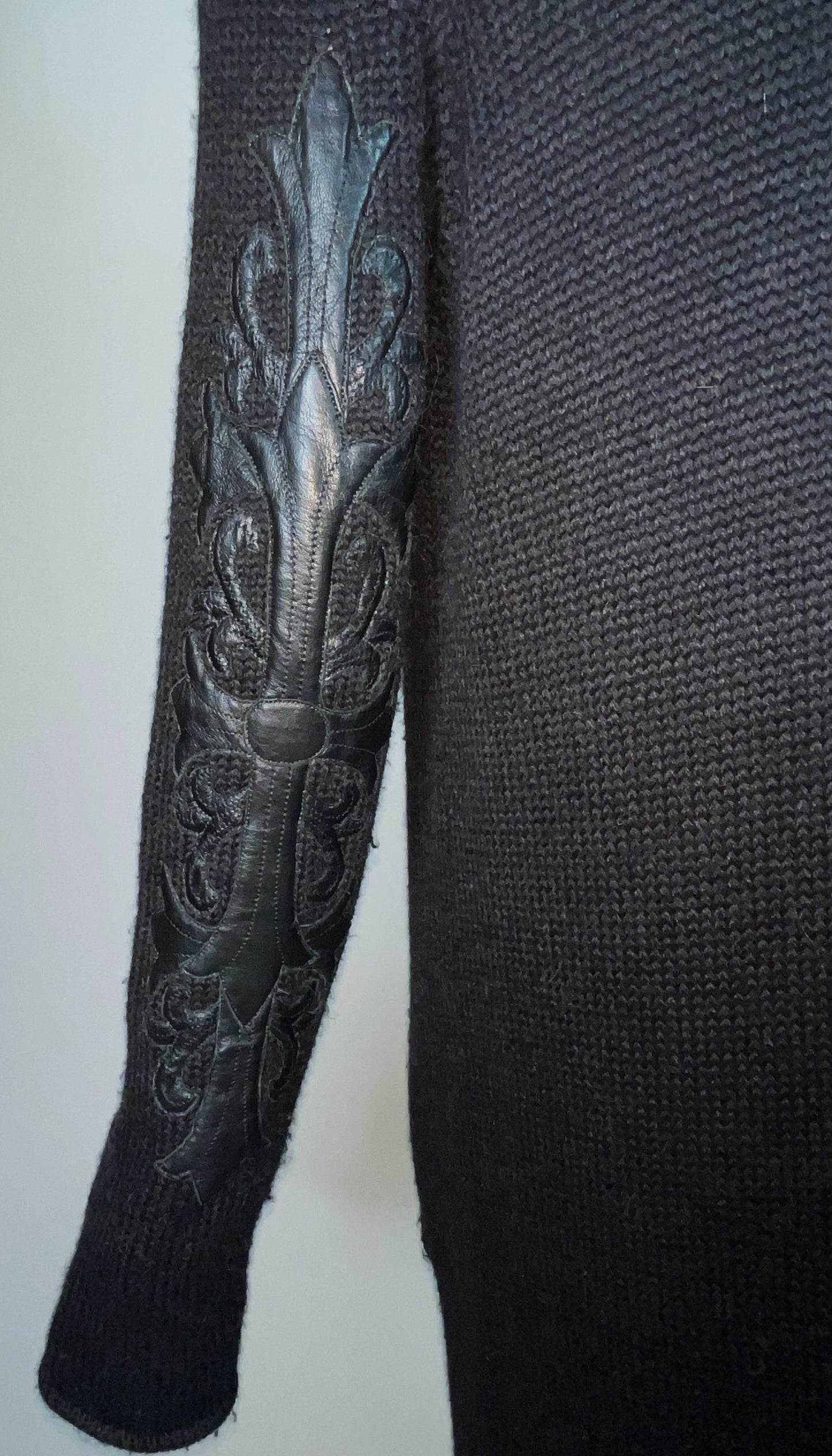 1995 Chrome Hearts Knit Sweater Coat Dress w Leather Cross Patches & Silver Buttons