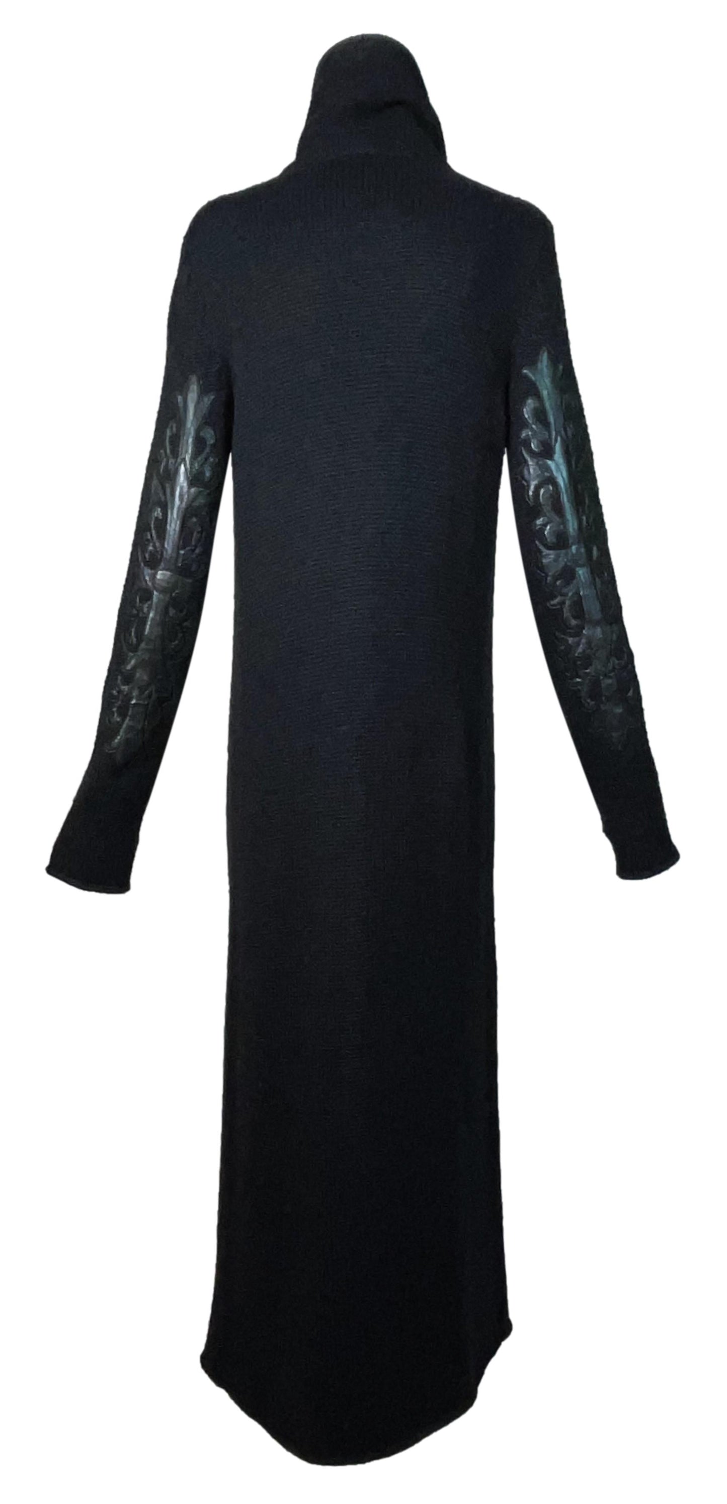 1995 Chrome Hearts Knit Sweater Coat Dress w Leather Cross Patches & Silver Buttons