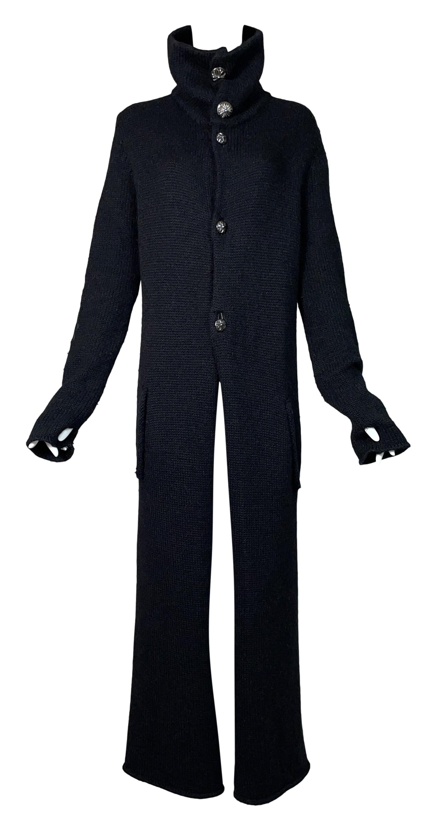 1995 Chrome Hearts Knit Sweater Coat Dress w Leather Cross Patches & Silver Buttons