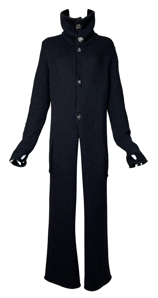 1995 Chrome Hearts Knit Sweater Coat Dress w Leather Cross Patches & Silver Buttons