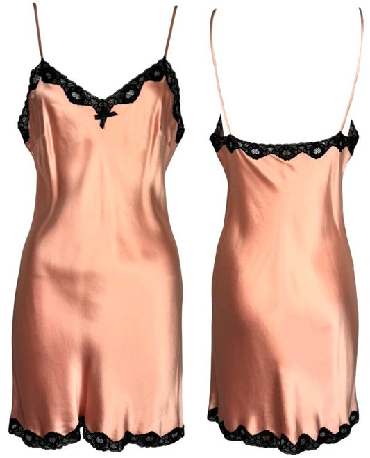 Vintage 1995 Dolce & Gabbana Pink & Black Lace Babydoll Pin-UP Lolita Mini Slip Dress