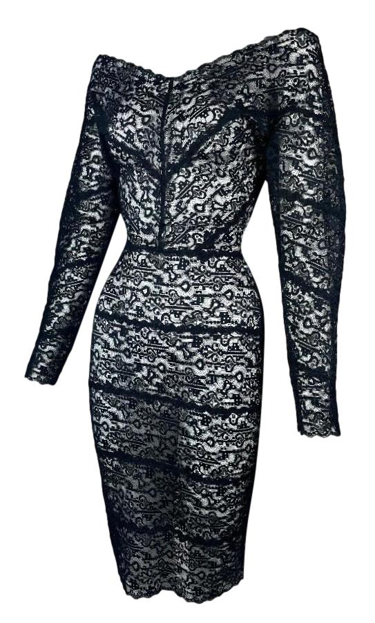 F/W 1995 Chantal Thomass Runway Sheer Black Lace Pin-Up Wiggle Dress