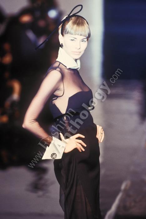 F/W 1995 Christian Dior by Gianfranco Ferre Sheer Tuxedo Crystal Bodysuit Top