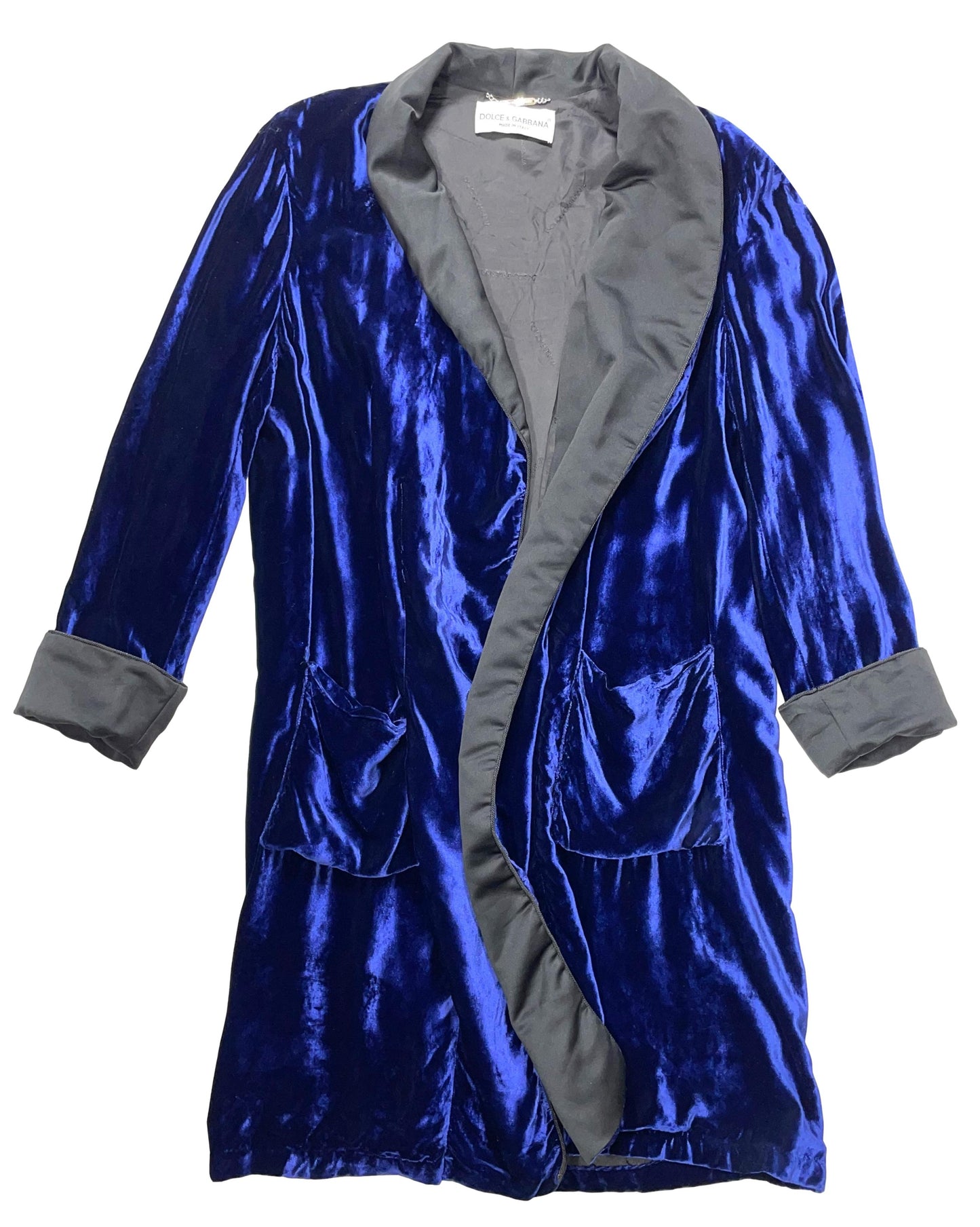 F/W 1995 Dolce & Gabbana Runway Unisex Old Hollywood Royal Blue Velvet Robe Jacket