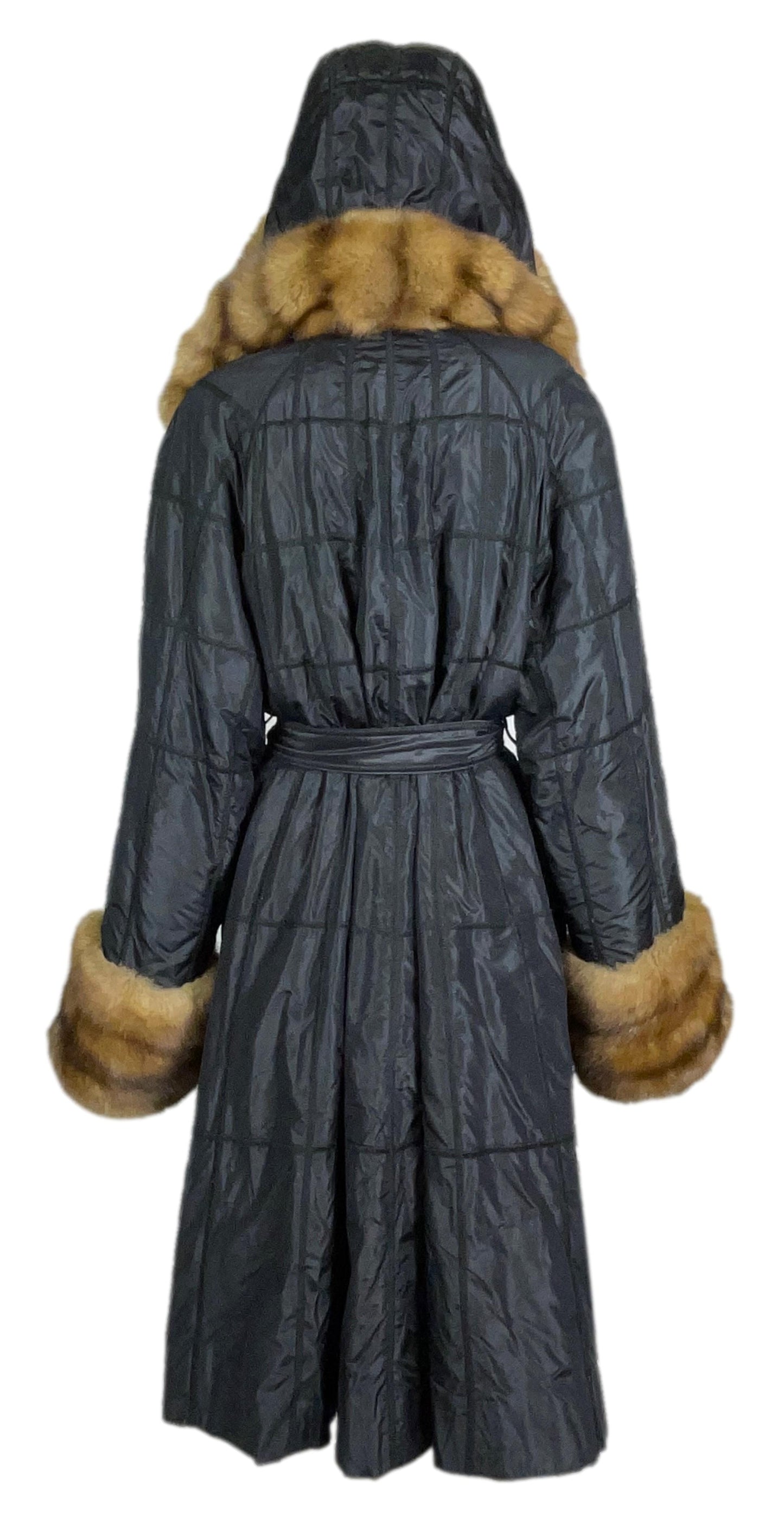 F/W 1995 Fendi by Karl Lagerfeld Sable Fur & Black Satin Reversible Hooded Coat