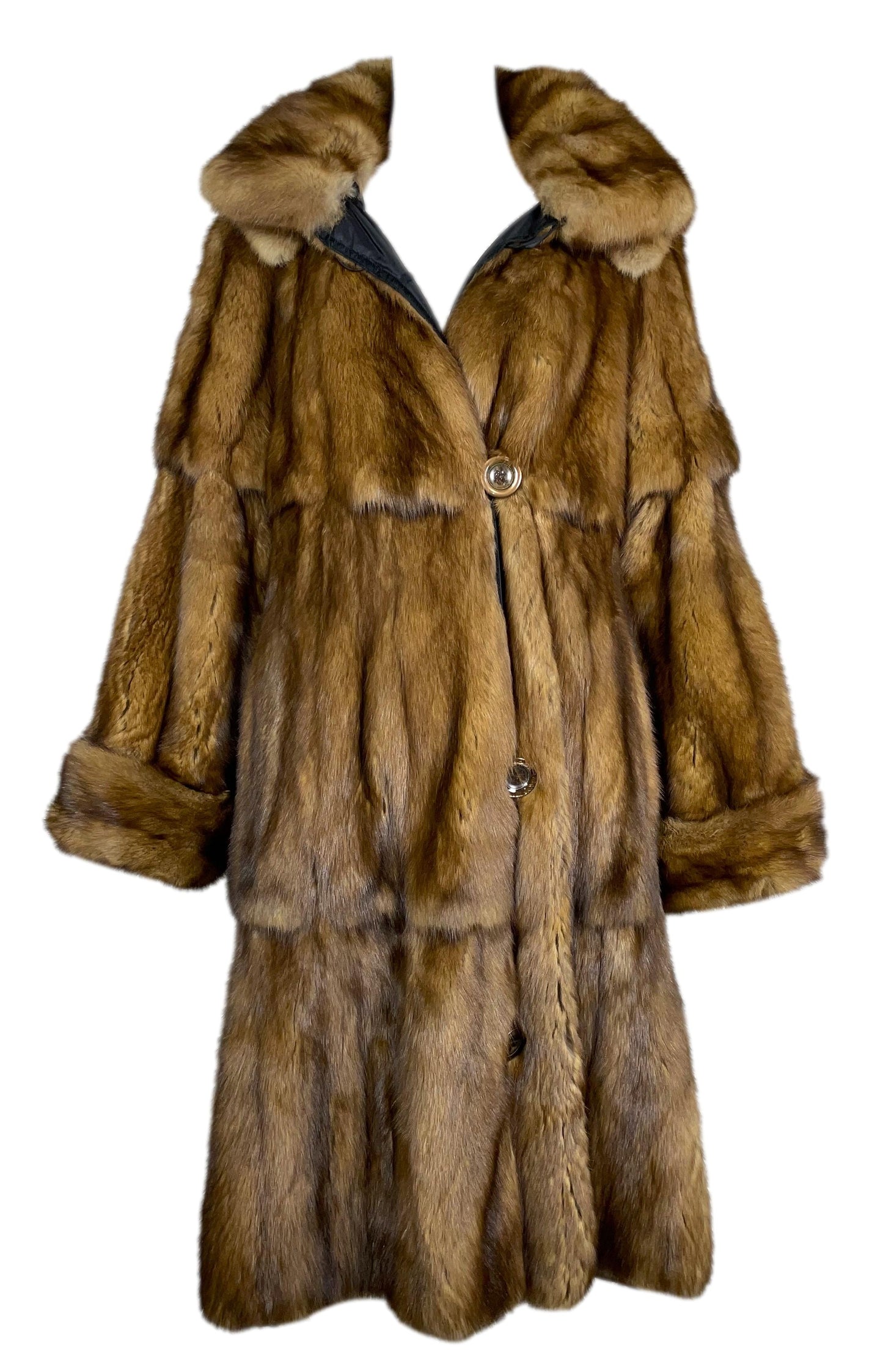 F/W 1995 Fendi by Karl Lagerfeld Sable Fur & Black Satin Reversible Hooded Coat