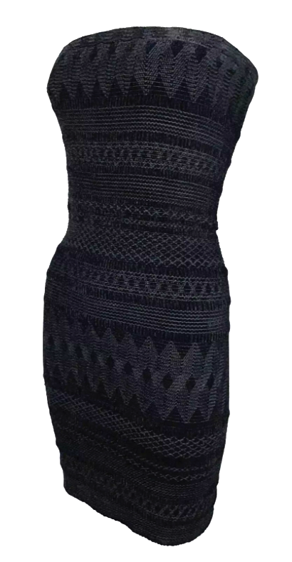 Vintage F/W 1995 John Galliano Knit Aztec Embroidered Bodycon Black Strapless Bustier Mini Dress