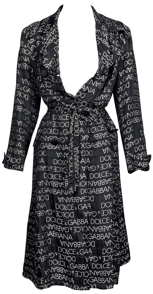 S/S 1995 Dolce & Gabbana Black & White Logo Monogram Classic Silk Trench Coat Jacket