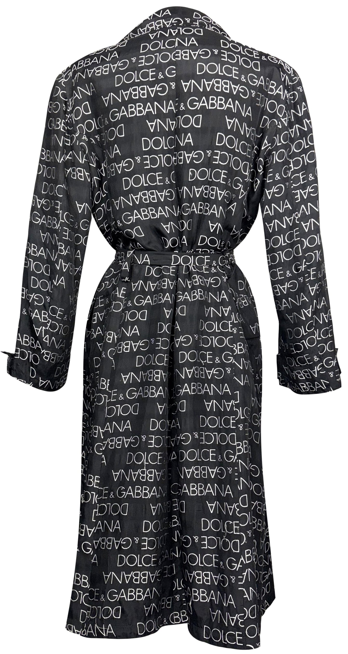 S/S 1995 Dolce & Gabbana Black & White Logo Monogram Classic Silk Trench Coat Jacket