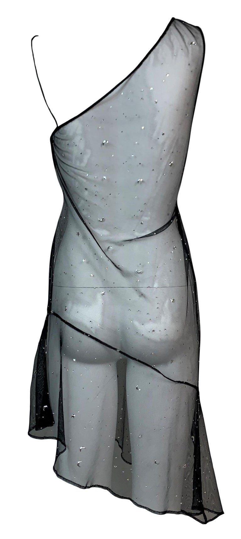 S/S 1995 Dolce & Gabbana Runway Sheer Black Mesh Embellished Mini Dress
