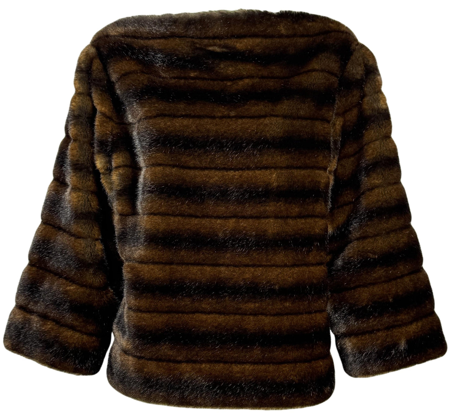 F/W 1996 Christian Dior x Gianfranco Ferre Runway Brown Faux Mink Fur Boat Neck Off Shoulder Sweater Top