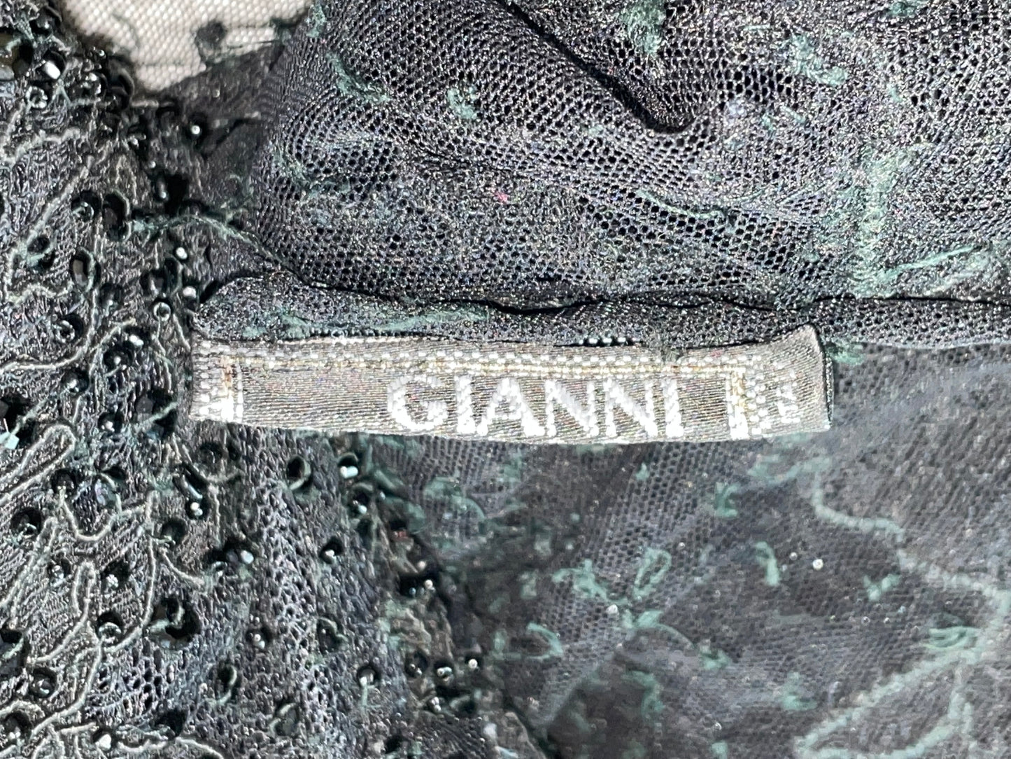 F/W 1996 Gianni Versace Sheer Black Silk Mesh & Lace Beaded Mini Dress