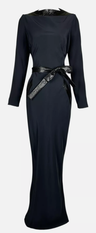 F/W 1996 Givenchy by John Galliano Runway 1940's Old Hollywood Blue Maxi Dress w Snakeskin Belt
