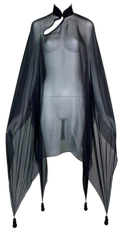 F/W 1996 Jean Paul Gaultier Runway Sheer Black Silk Chinoiserie Kimono Dress