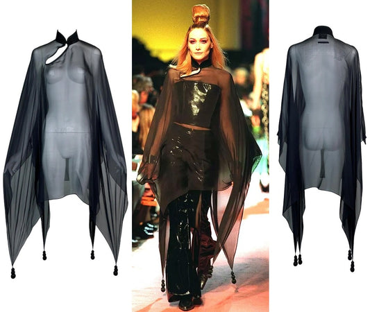 F/W 1996 Jean Paul Gaultier Runway Sheer Black Silk Chinoiserie Kimono Dress