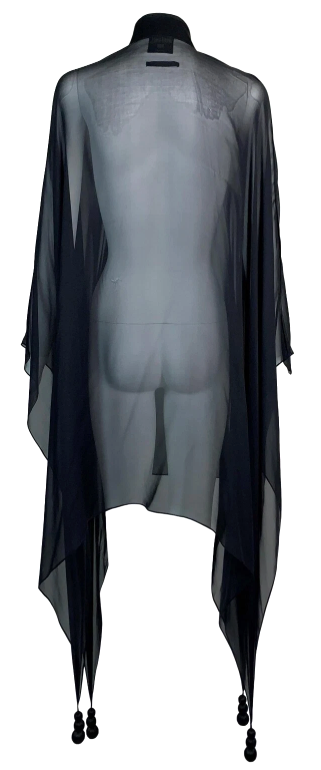 F/W 1996 Jean Paul Gaultier Runway Sheer Black Silk Chinoiserie Kimono Dress