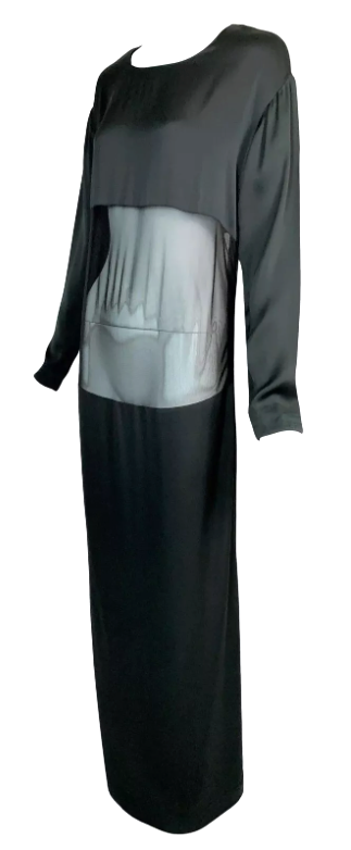 Vintage 1996 Gucci by Tom Ford Sexy Sheer Panel Dark Gray Maxi Dress 42