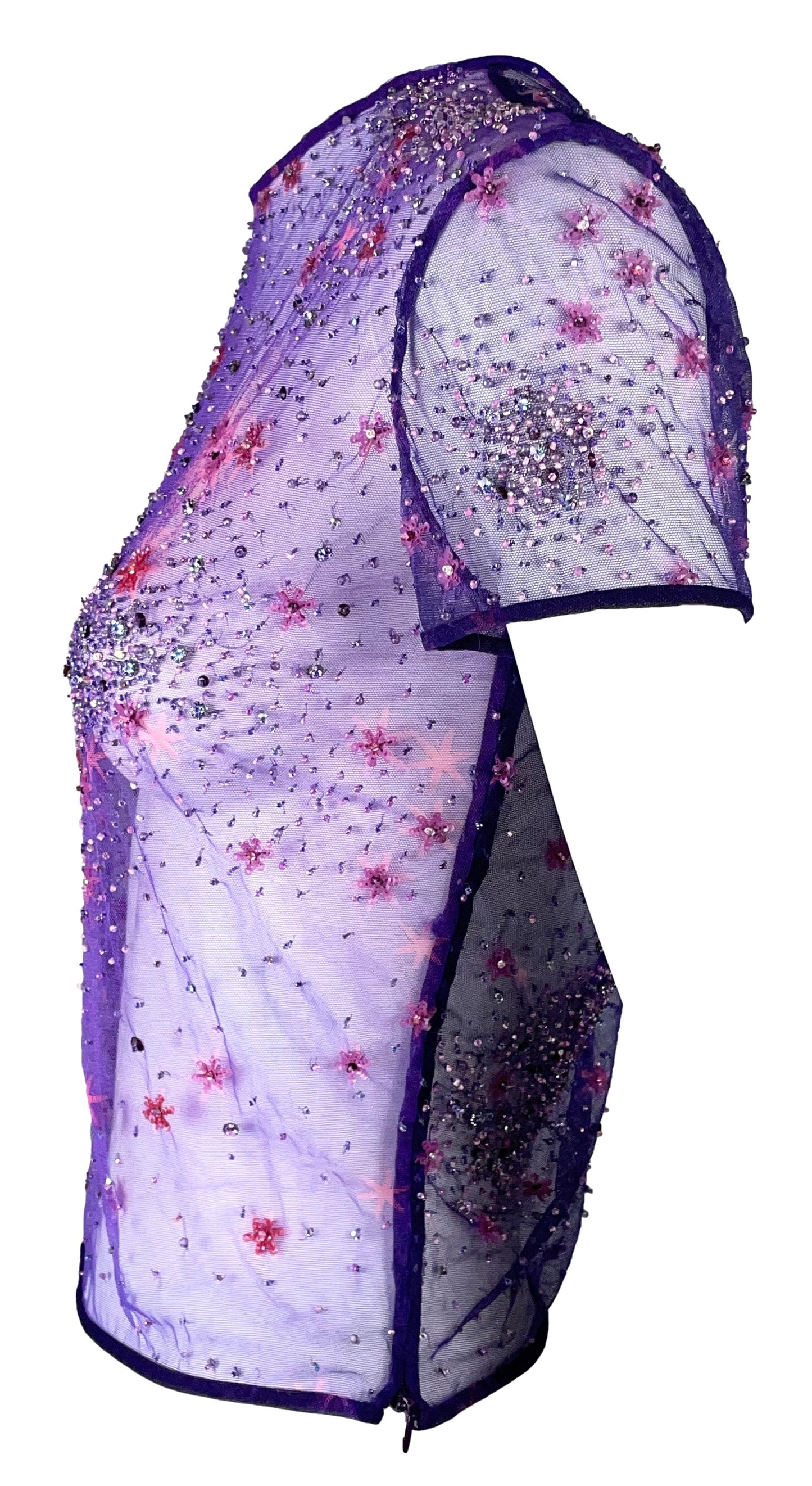 S/S 1996 Atelier Versace by Gianni Sheer Purple Mesh Embellished Top