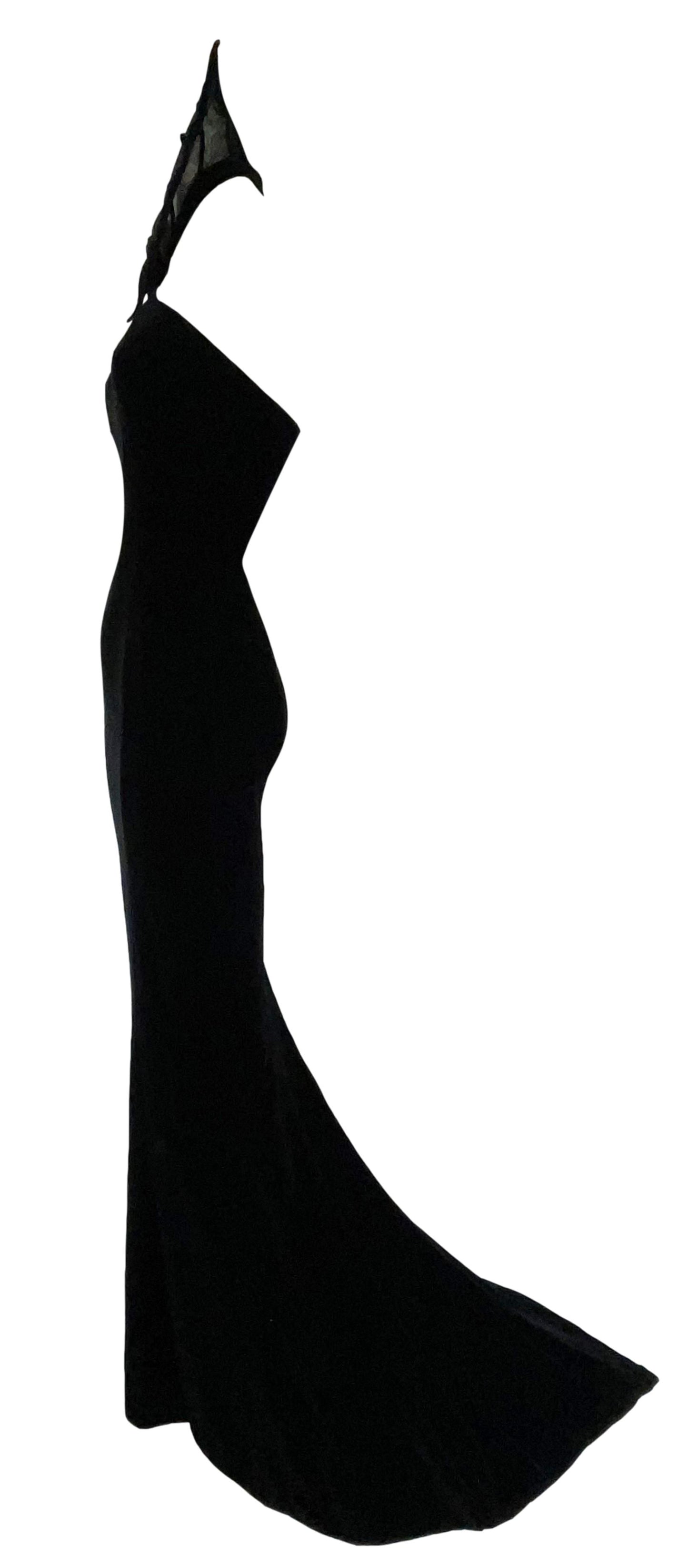 S/S 1997 Thierry Mugler Kiss of the Spiderwoman Black Velvet Mermaid Gown Dress