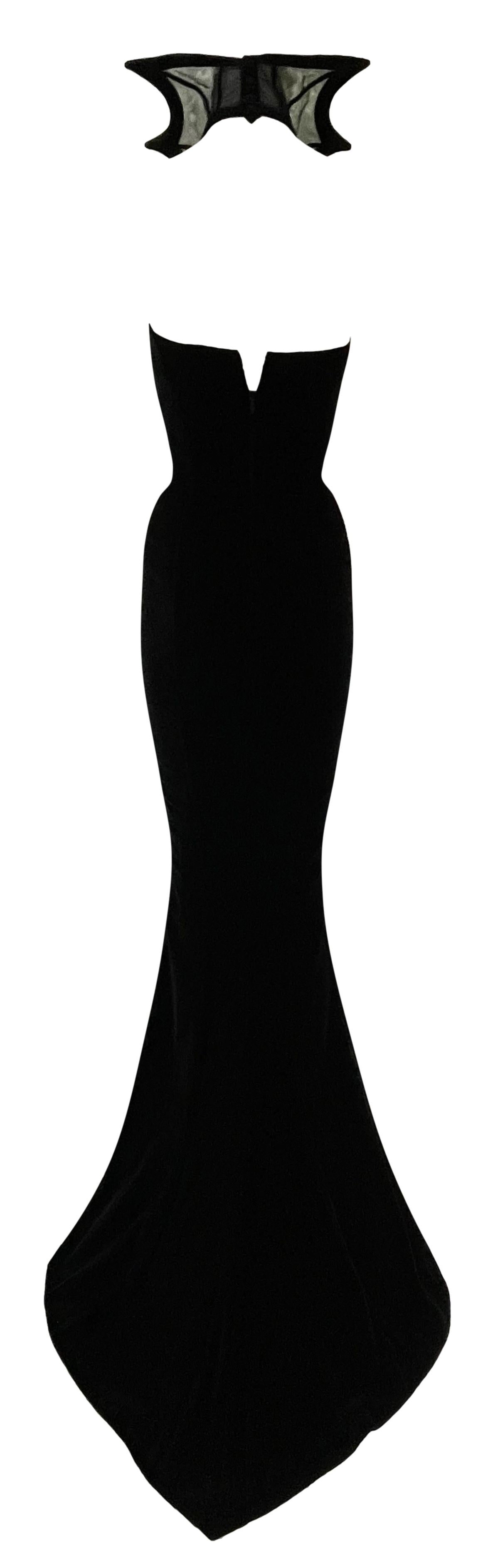 S/S 1997 Thierry Mugler Kiss of the Spiderwoman Black Velvet Mermaid Gown Dress