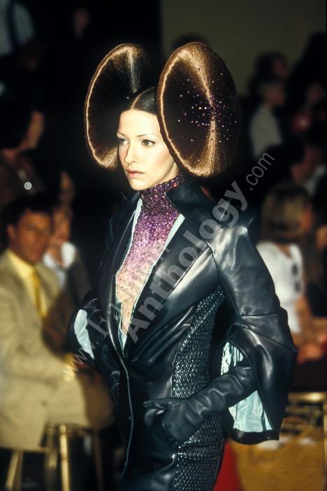 F/W 1997 Givenchy Haute Couture by Alexander McQueen Runway Sheer Nude Crystal Beaded Bodysuit Top