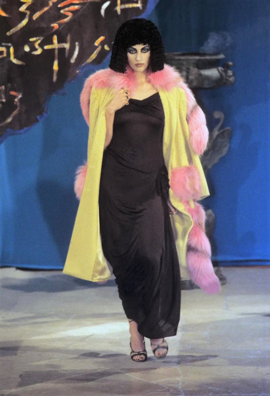F/W 1997 John Galliano Runway Black Plunging Back High Slit Dress