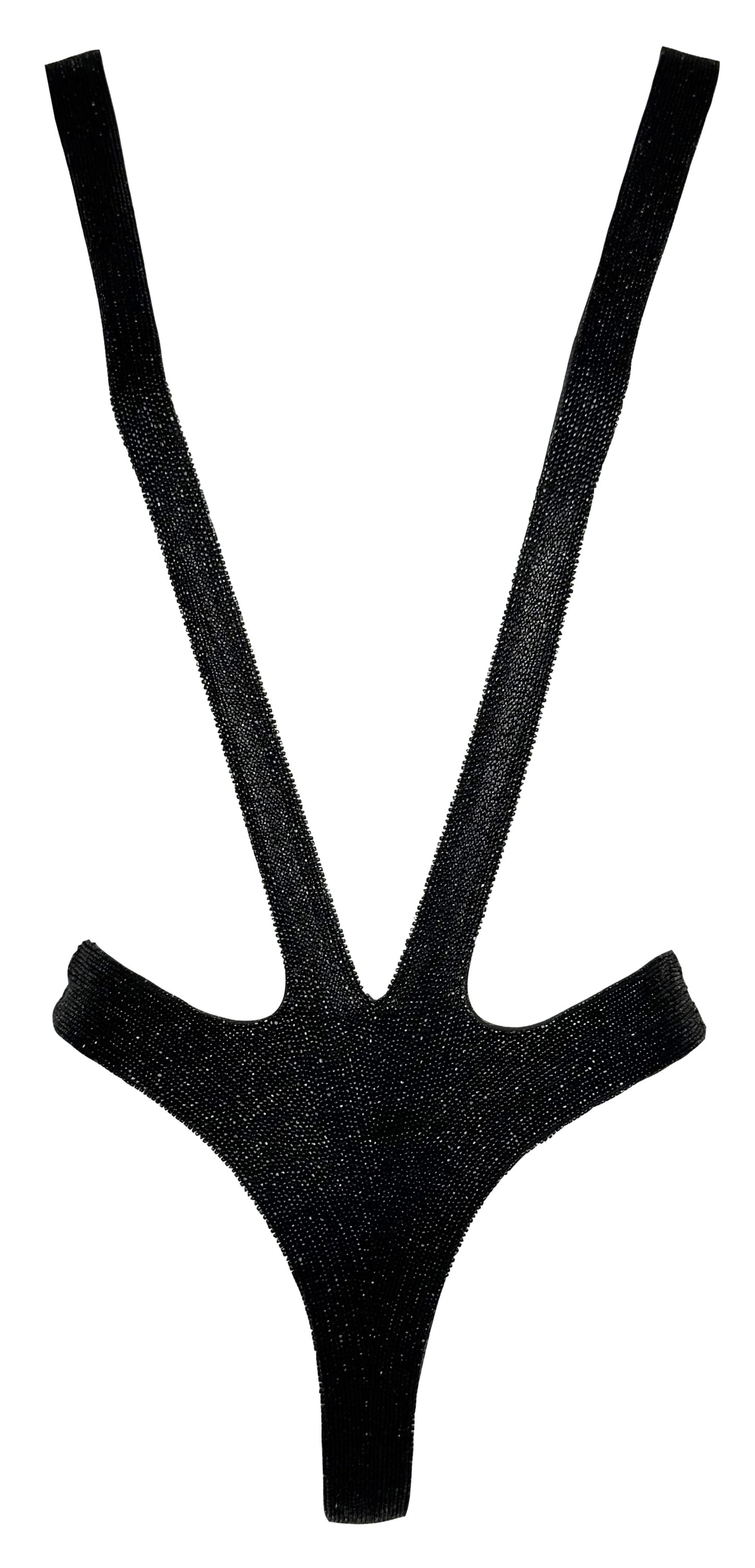 Vintage S/S 1997 Gianfranco Ferre Black Beaded Lingerie Bodysuit Top