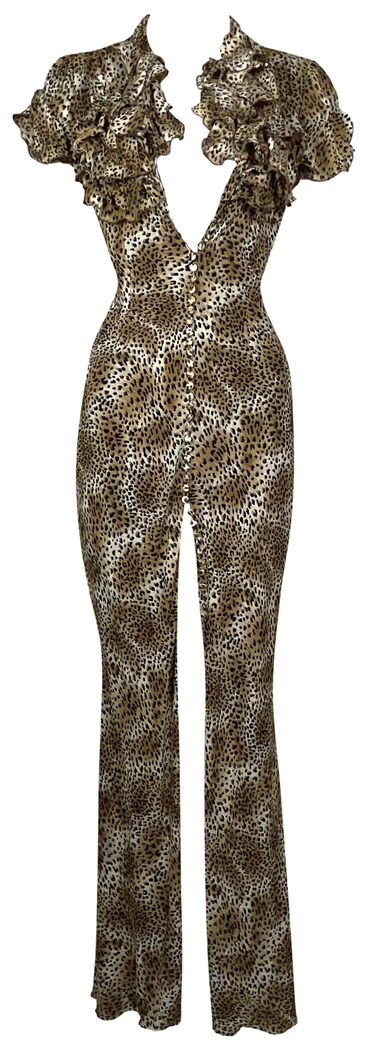 S/S 1997 Givenchy by John Galliano Runway Pin-Up Leopard Silk Maxi Dress