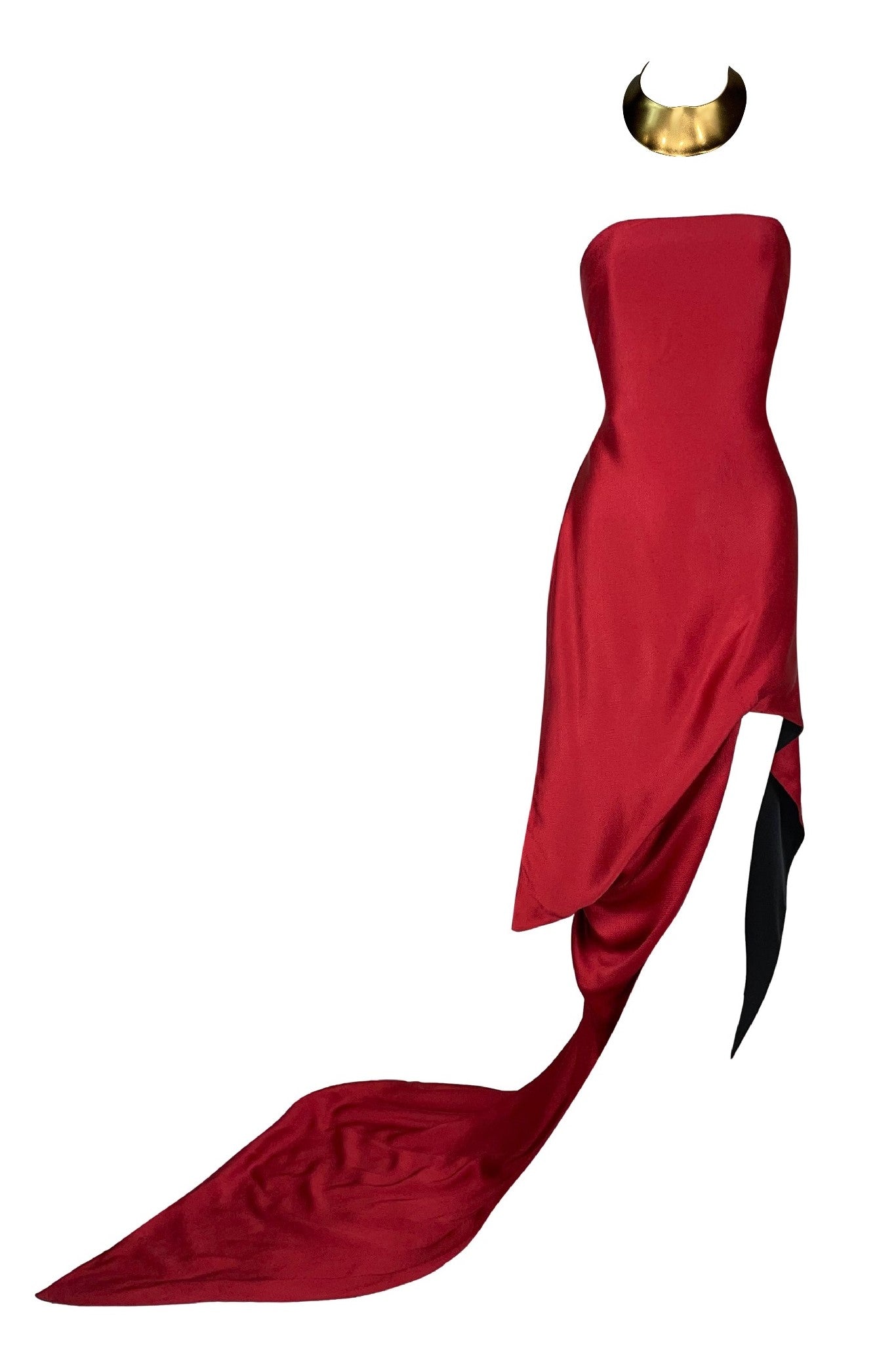 F/W 1997 Christian Dior by John Galliano Runway Red Strapless Mini Dress w Train