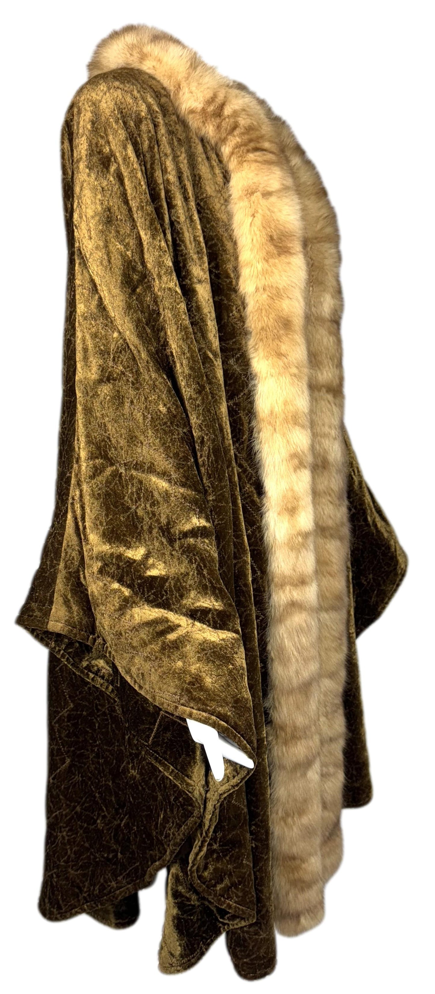 F/W 1997 Fendi x Karl Lagerfeld 1920's Flapper Style Golden Green Velvet Kimono Jacket Coat w Golden Sable Fur