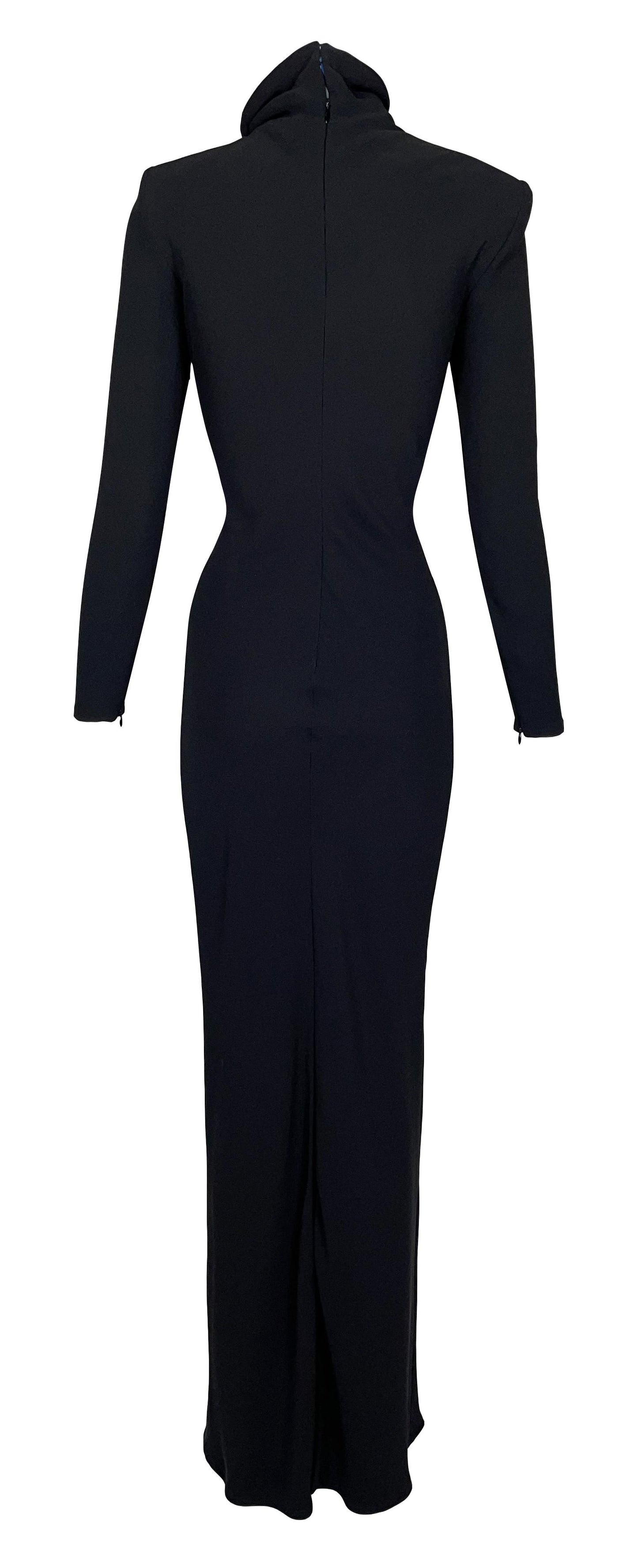F/W 1997 Atelier Versace by Gianni High Neck L/S Black Column Maxi Dress w Blue Collar