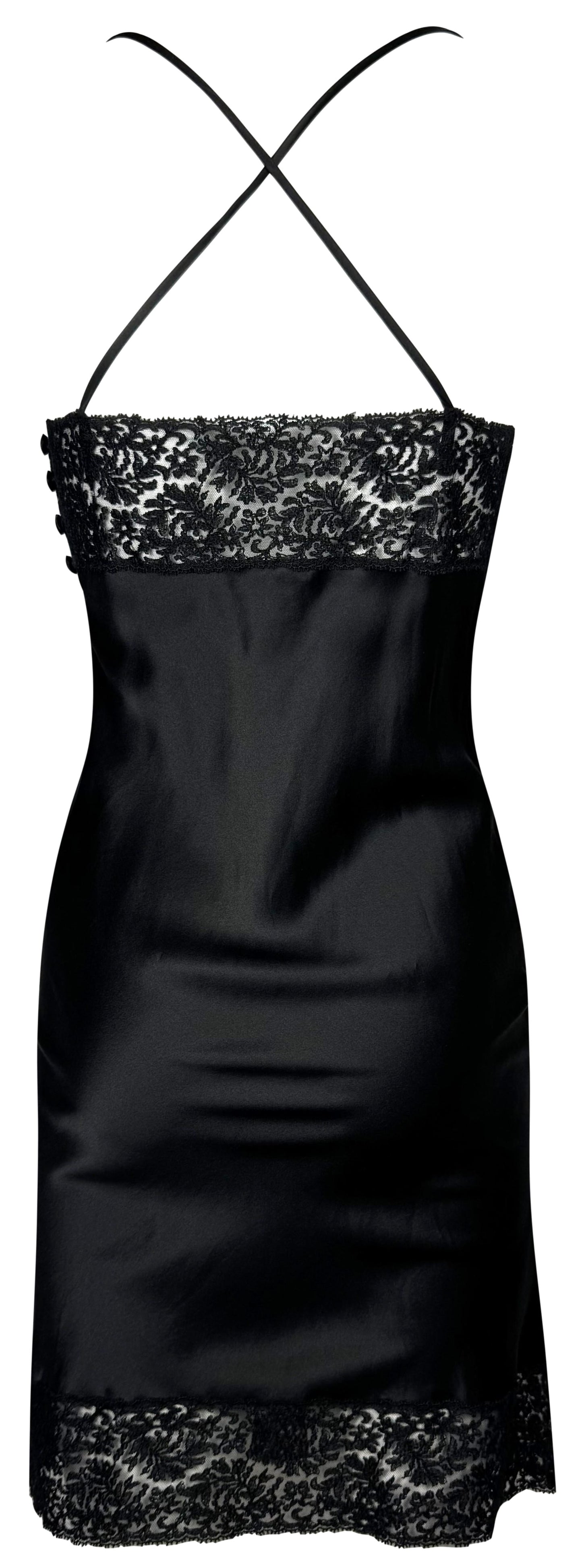 F/W 1997 Christian Dior x John Galliano Sheer Black Lace Chest Silk Satin LBD Mini Dress