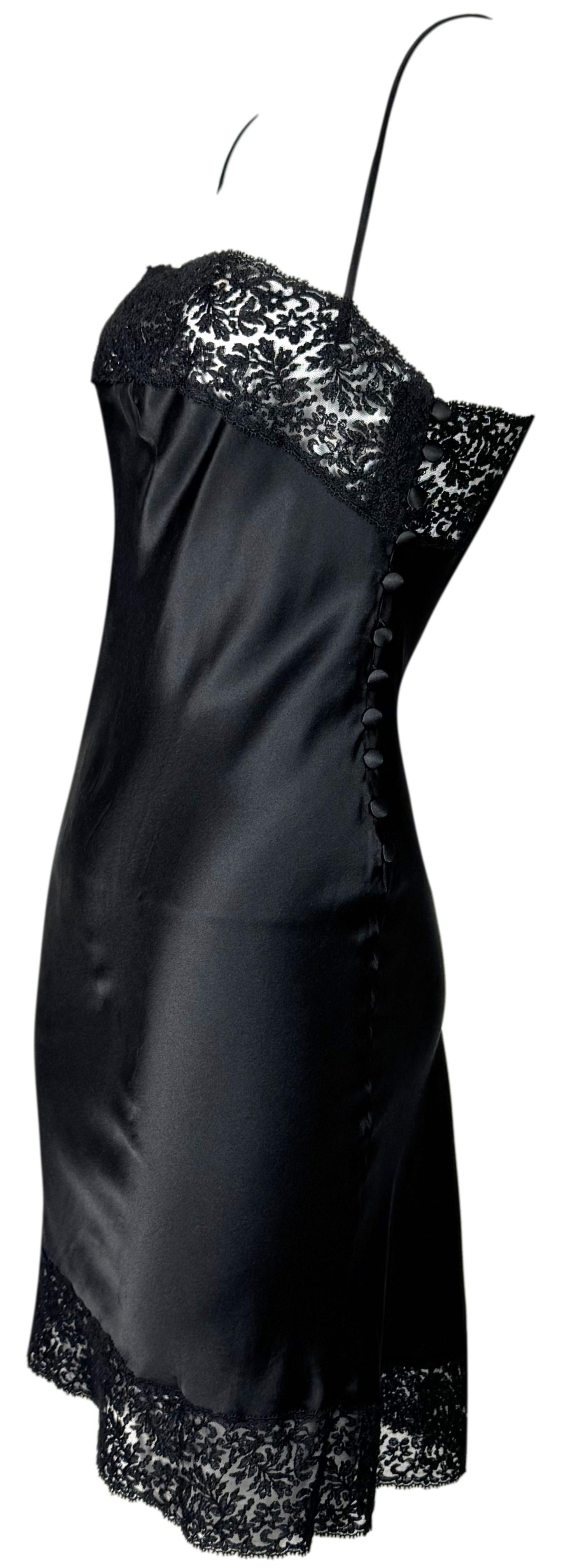 F/W 1997 Christian Dior x John Galliano Sheer Black Lace Chest Silk Satin LBD Mini Dress