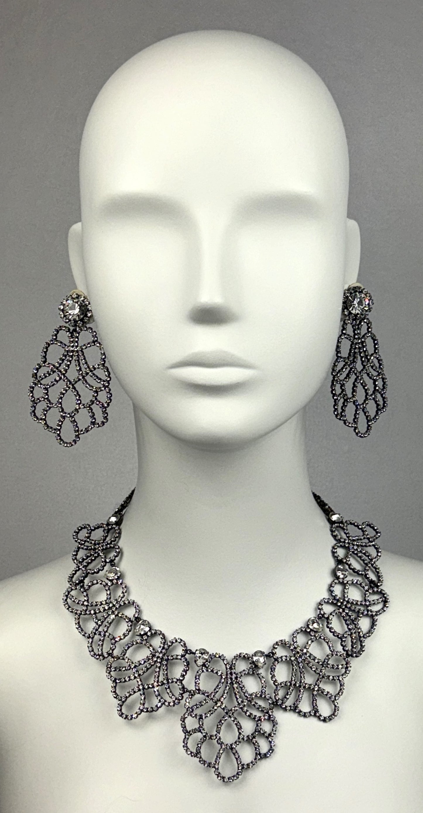Circa F/W 1997 Christian Dior by John Galliano Large Princess Crystal Earrings & Necklace Set