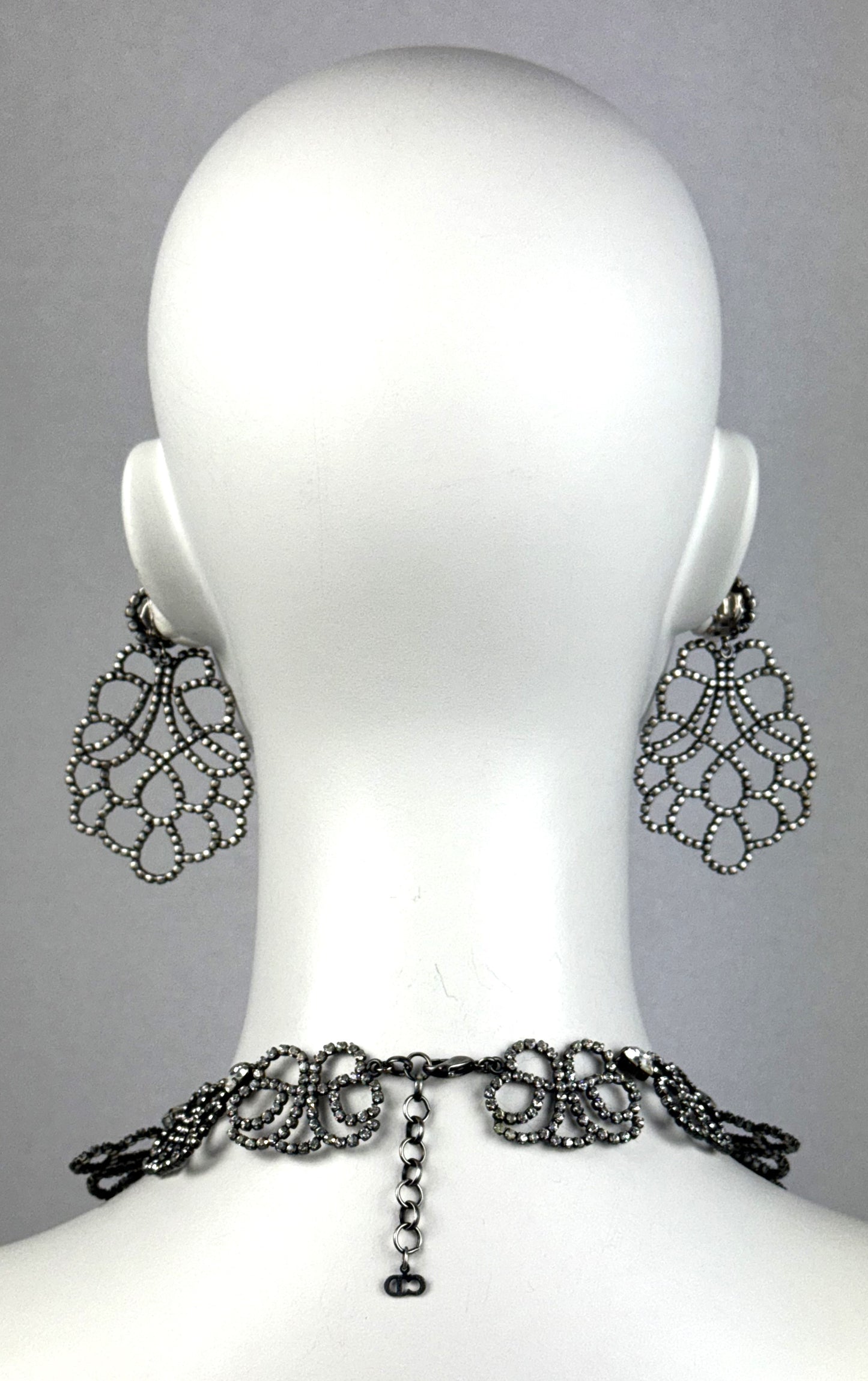 Circa F/W 1997 Christian Dior by John Galliano Large Princess Crystal Earrings & Necklace Set