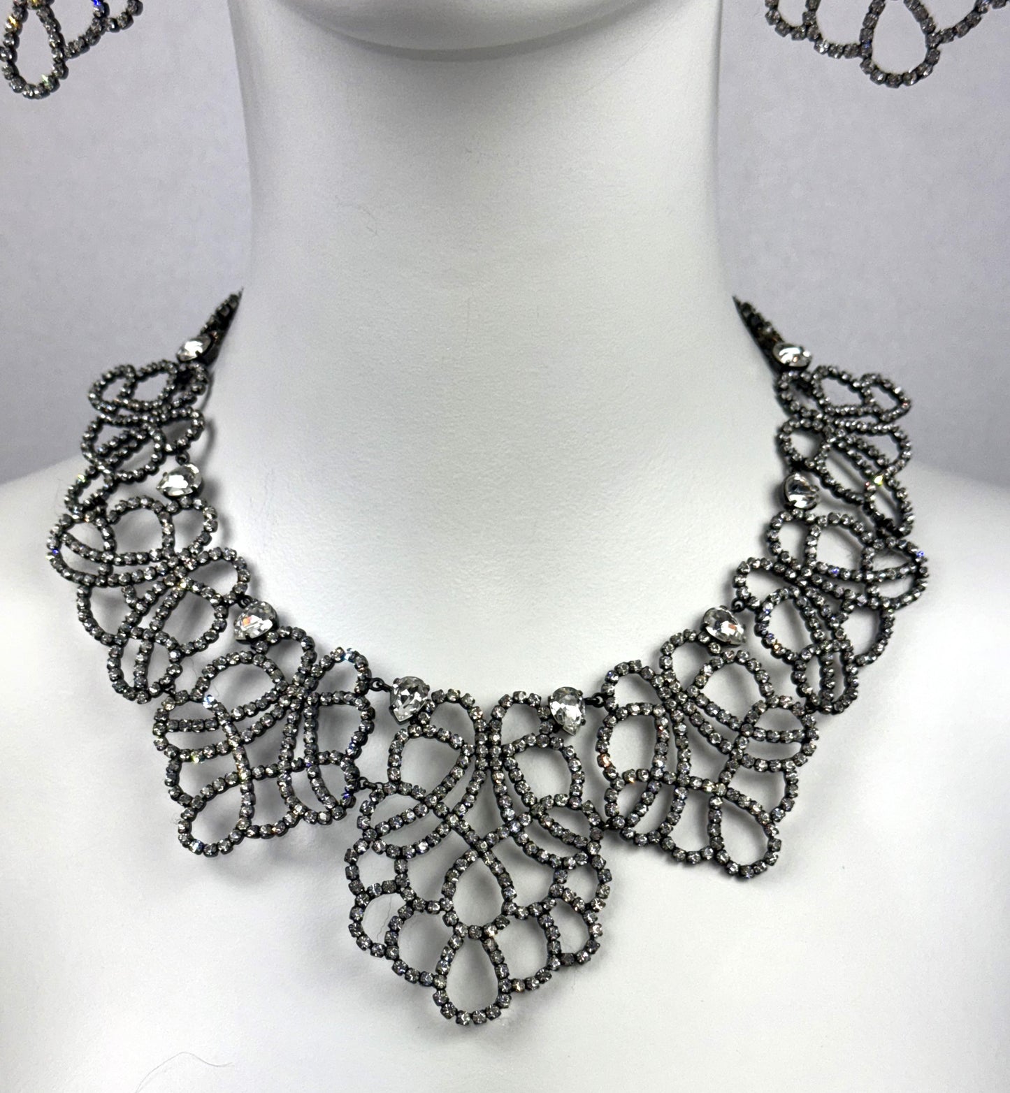 Circa F/W 1997 Christian Dior by John Galliano Large Princess Crystal Earrings & Necklace Set