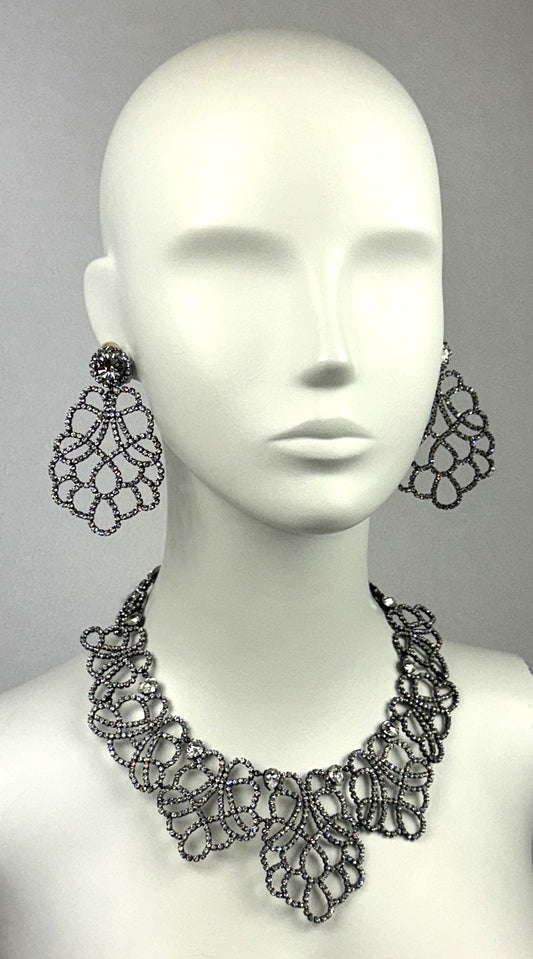 Circa F/W 1997 Christian Dior by John Galliano Large Princess Crystal Earrings & Necklace Set