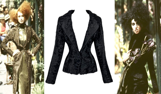 F/W 1997 Christian Dior by John Galliano Runway RARE Black Broadtail Fur Fitted Pin-Up Jacket