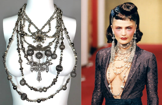 EXTREMELY RARE F/W 1997 Christian Dior by John Galliano Huge Silver Cross Crucifix Beaded Wide Masai Choker Necklace