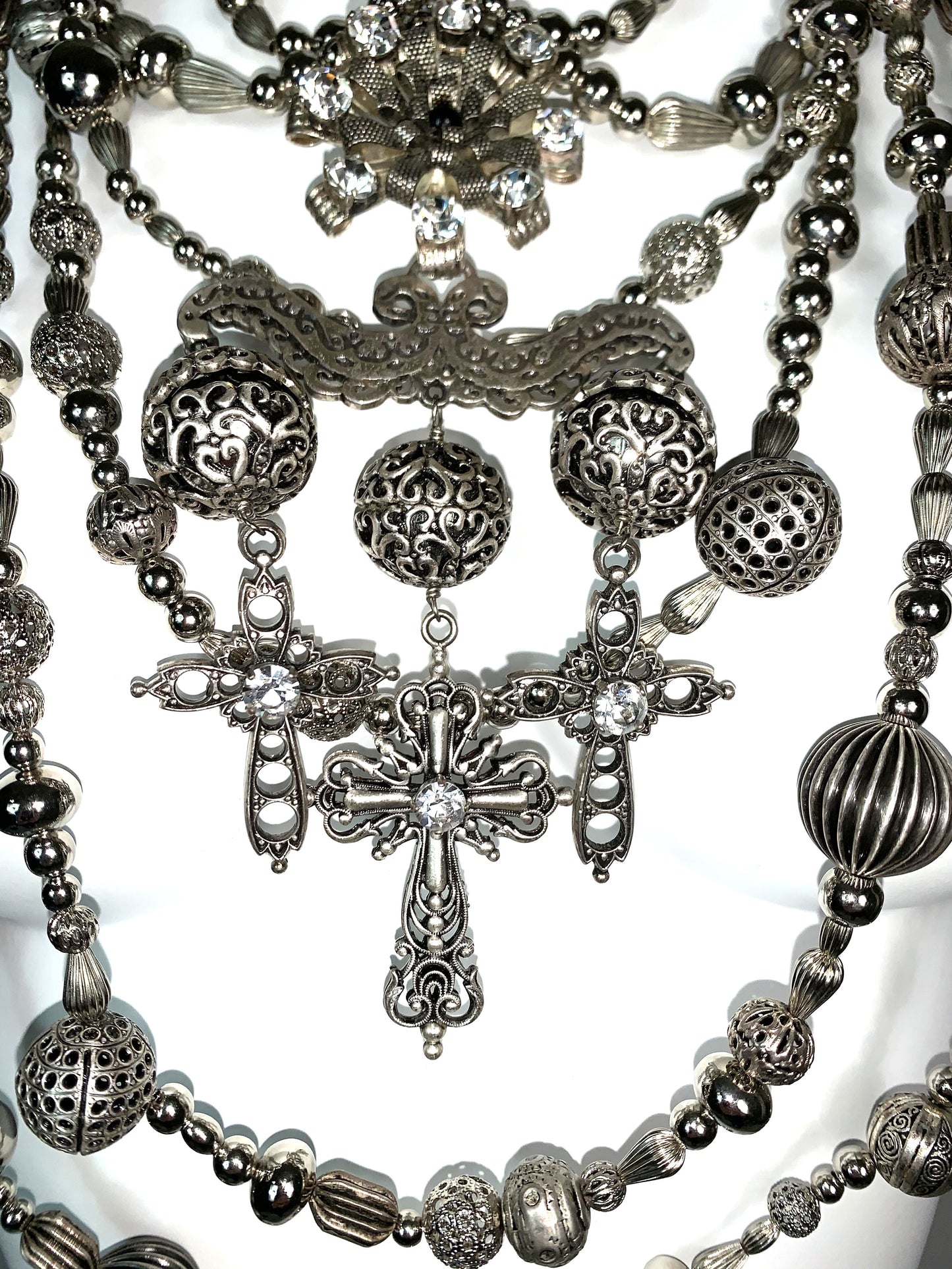 EXTREMELY RARE F/W 1997 Christian Dior by John Galliano Huge Silver Cross Crucifix Beaded Wide Masai Choker Necklace