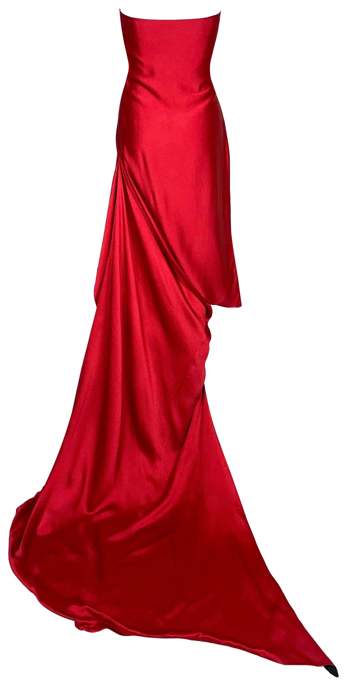 RARE F/W 1997 Christian Dior x John Galliano Runway Red Strapless Gown Mini Dress w Train