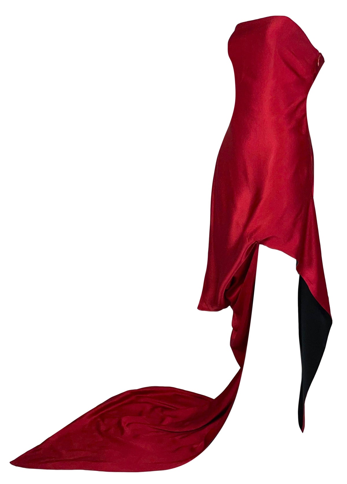 RARE F/W 1997 Christian Dior x John Galliano Runway Red Strapless Gown Mini Dress w Train