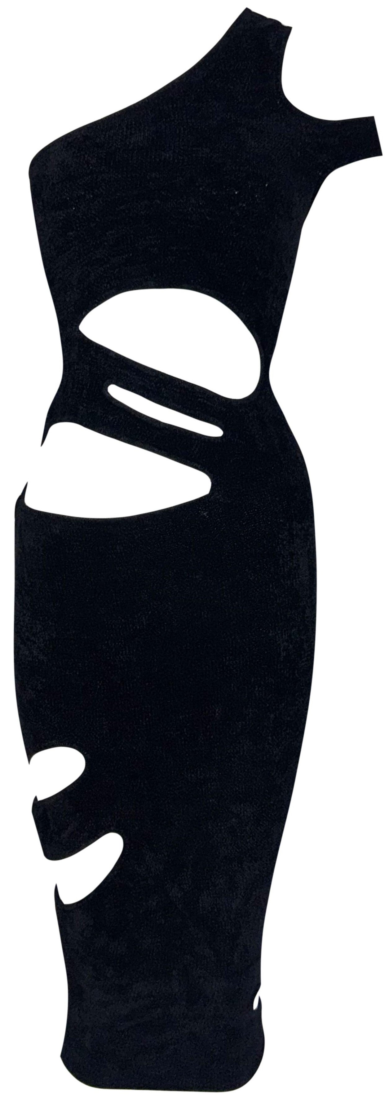 F/W 1997 Fendi x Karl Lagerfeld Runway Sexy Black Cut-Out Bodycon Wiggle Dress