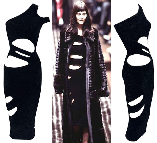 F/W 1997 Fendi x Karl Lagerfeld Runway Sexy Black Cut-Out Bodycon Wiggle Dress