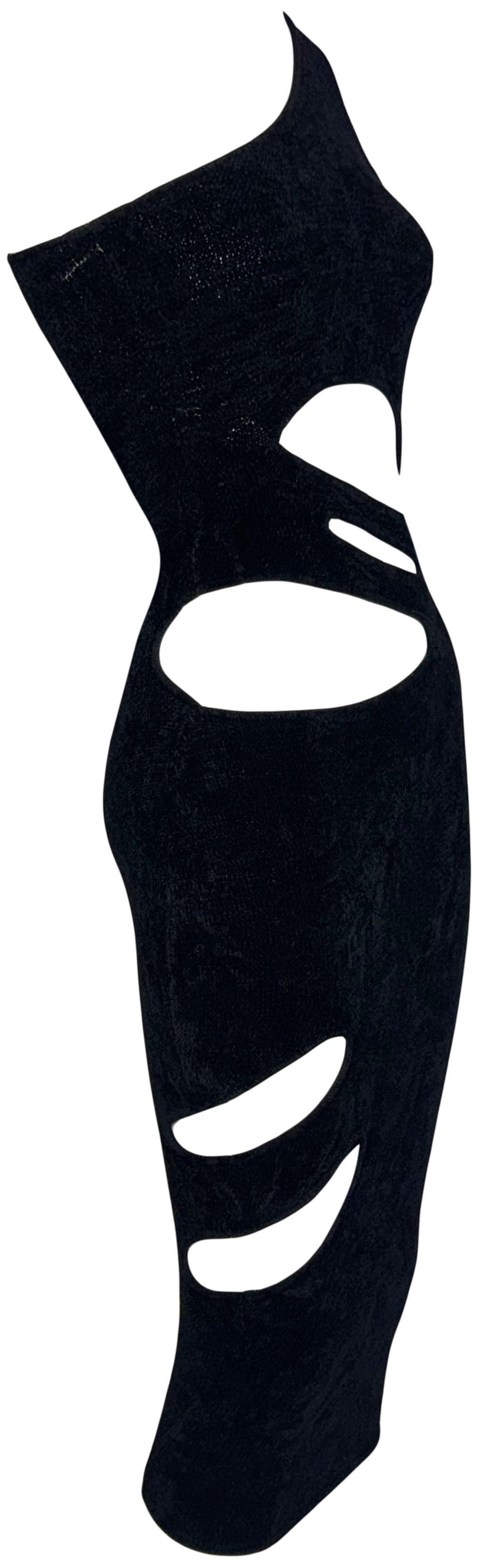 F/W 1997 Fendi x Karl Lagerfeld Runway Sexy Black Cut-Out Bodycon Wiggle Dress