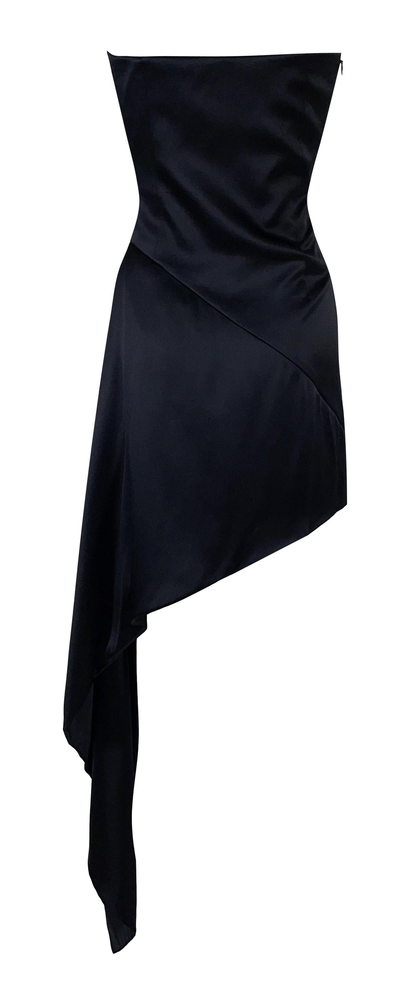 F/W 1997 Givenchy by Alexander McQueen Black Satin Strapless Bustier Asymmetrical Dress