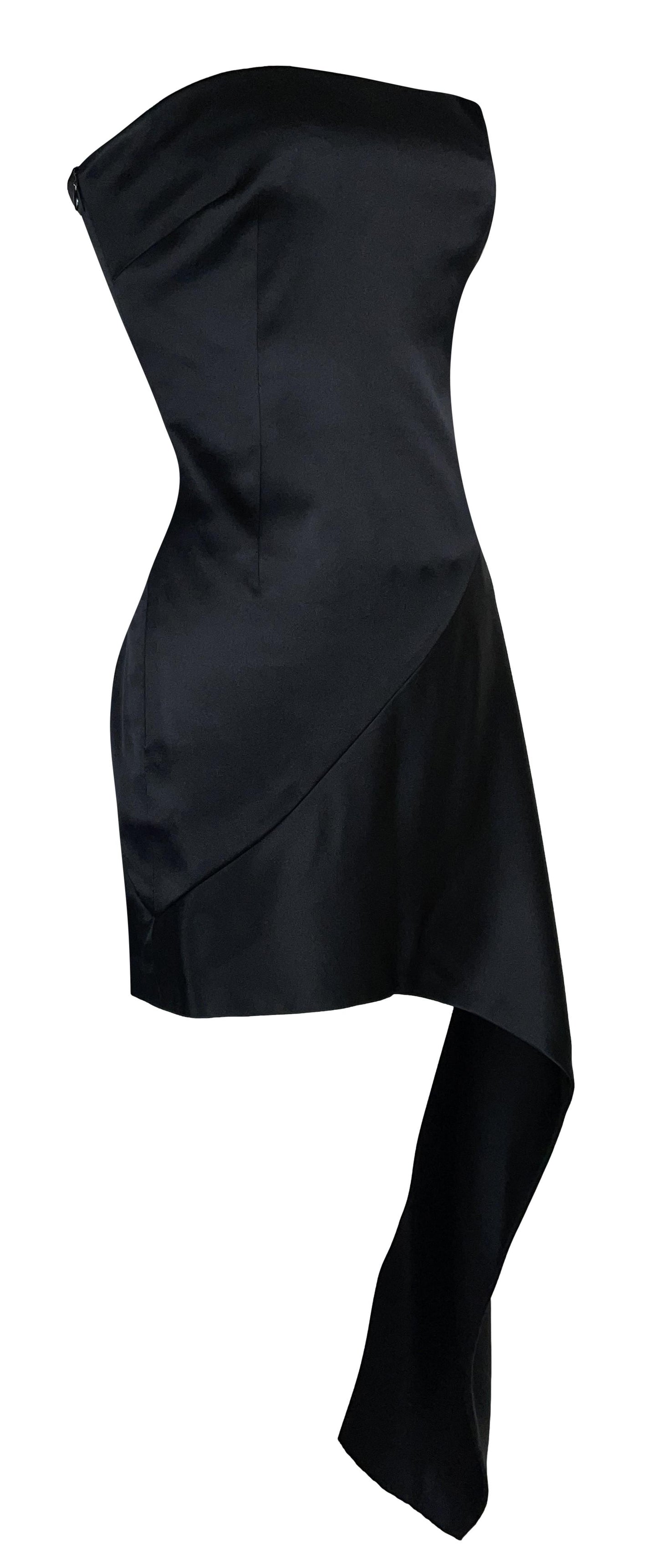 F/W 1997 Givenchy by Alexander McQueen Black Satin Strapless Bustier Asymmetrical Dress