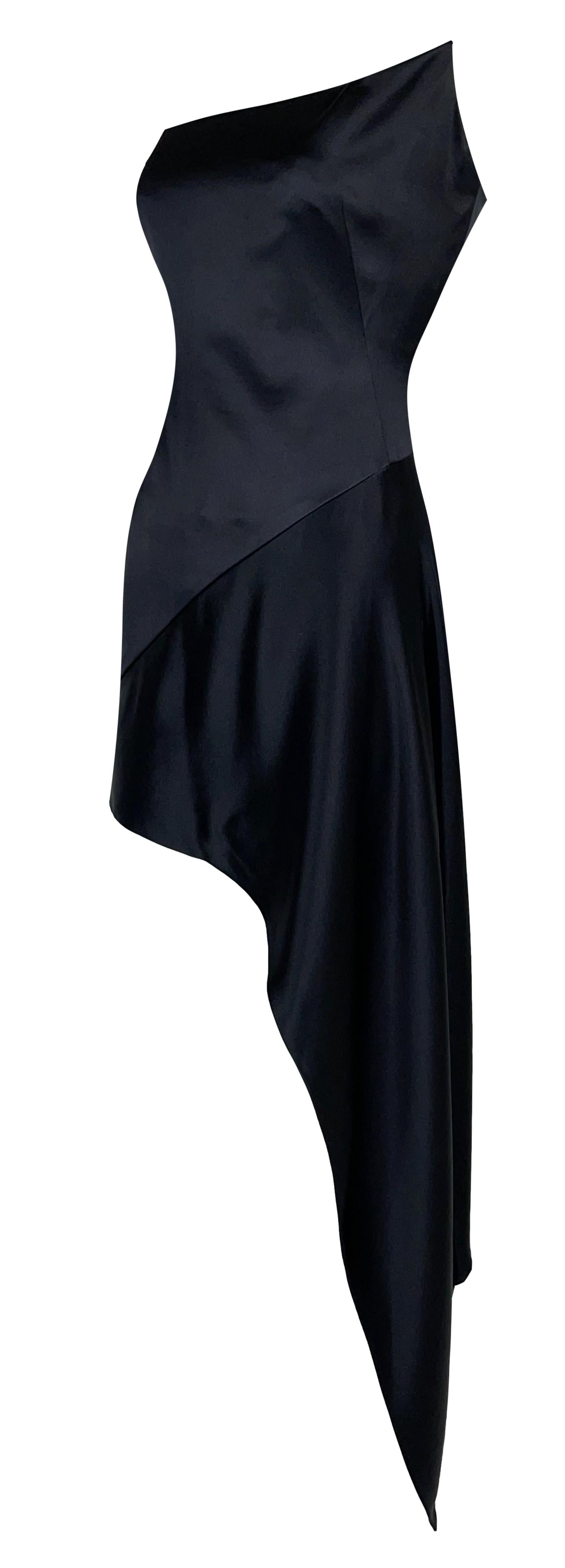 F/W 1997 Givenchy by Alexander McQueen Black Satin Strapless Bustier Asymmetrical Dress