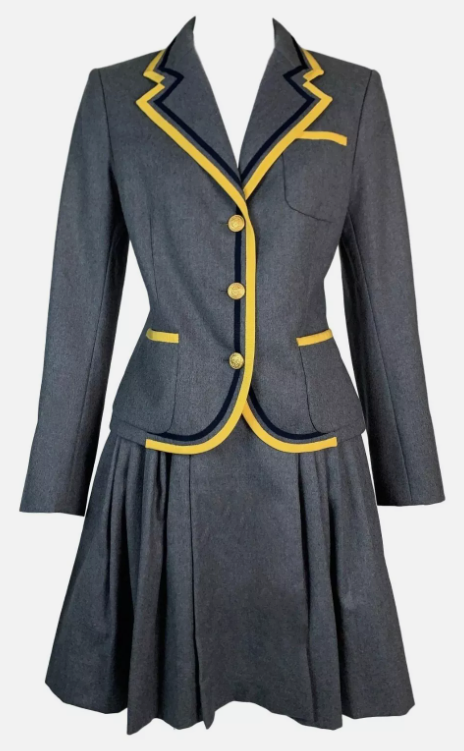 F/W 1997 John Galliano Runway Gray School Girl Pleated Mini Skirt & Jacket Suit