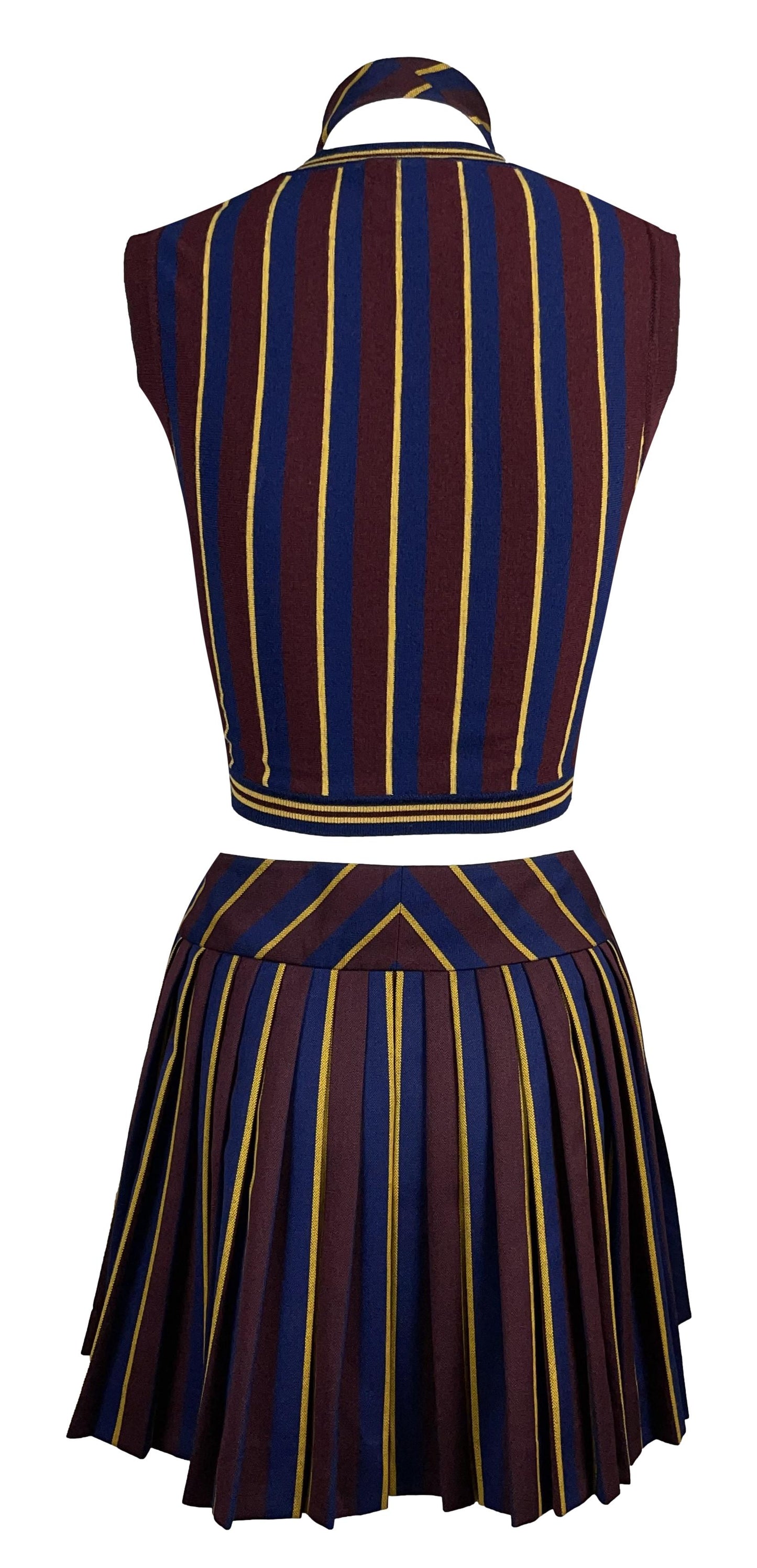 F/W 1997 John Galliano Runway Catholic School Girl Tie Crop Top Skirt Cardigan Uniform Set